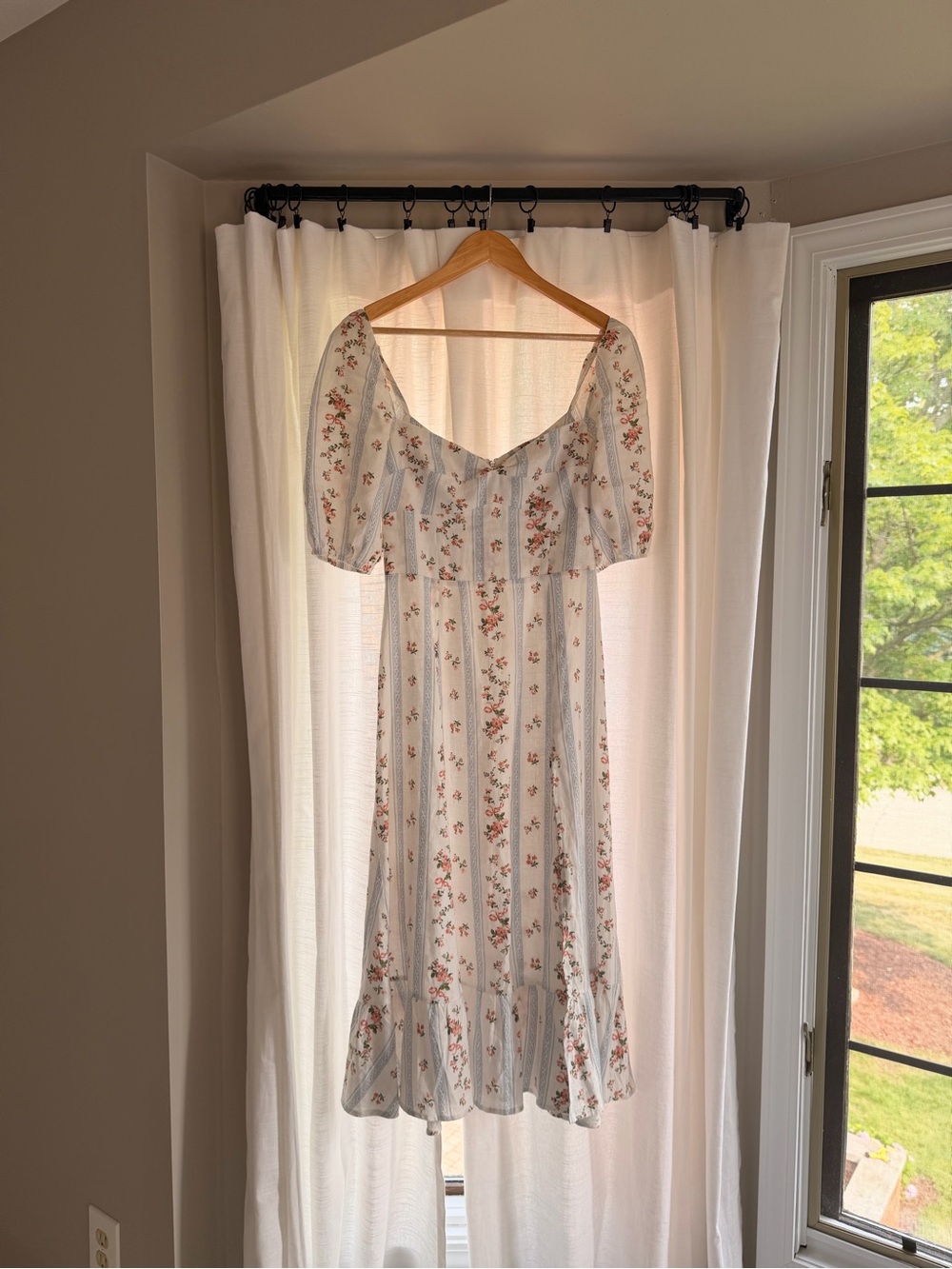Reformation Light Blue and White Floral Midi Dress